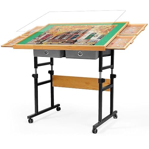 1500 Pieces Puzzle Table with Wheels, with Drawers and Cover, 34.25" x 25.2" Adjustable Height & 45° Tilting, Puzzle Board for Adults - Image 1