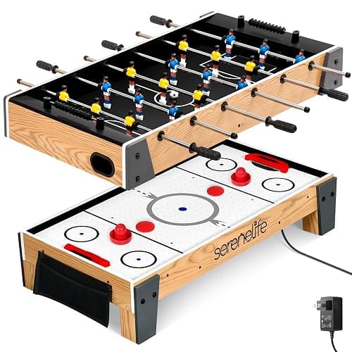 SereneLife 38” Table Top Air Hockey and 40” Foosball Set, 2-in-1 Swivel Game Table with Soccer Balls, Pushers, and Pucks for Game Rooms, Arcades, Bars, Parties, Family Gatherings - Image 1