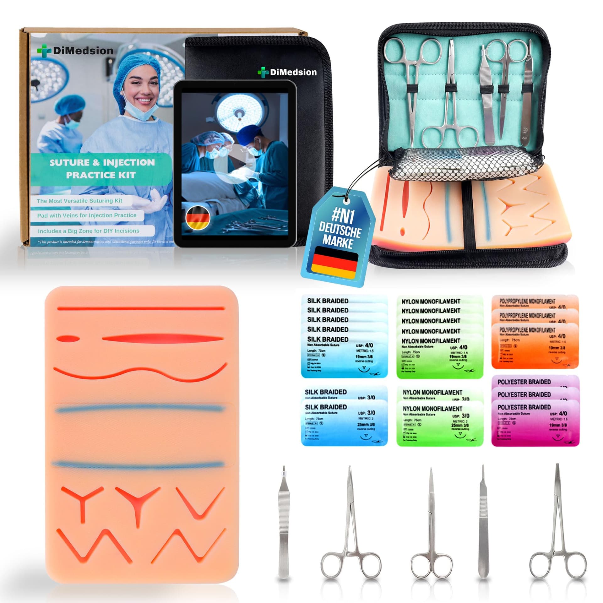 Dimedsion Surgical Suture Kit with Veins and Snijzone | Suture Practice Kit for Practicing Suture Techniques, Medical Suture Set, Surgical Instruments, Suture Set Medical Exercise Equipment - Image 1