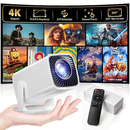 Mini Projector, Portable Projector 4K & Full HD 1080P Support, 270° Rotation Outdoor Projector, Movie Projector Compatible with Smartphone, TV Stick, Laptop, PS4, HDMI, USB - Image 1