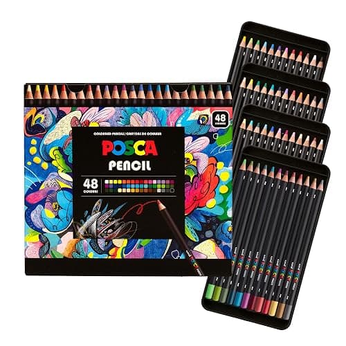POSCA® Colored Pencils, Soft Core, 48 Count, Ultra-Smooth, Rich Pigment, Vibrant Colors for Blending, Shading & Layering, Adult Coloring & Drawing - Image 1