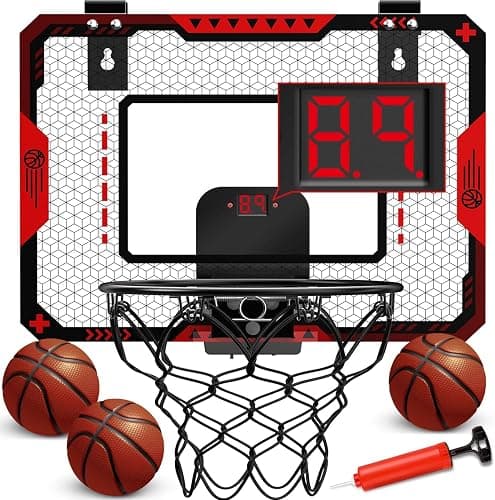 Indoor Basketball Hoop for Kids 5 6 7 8 9 10+Years Old Boys,Mini Basketball Hoop Over The Door Mini Hoop with Electronic Scoreboard & 3 Balls,Kids Basketball Hoop Sport Toys for Gift for Boys Age 5-10 - Image 1