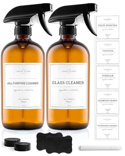 Vine Creations Amber Glass Spray Bottles, 2 Pack Glass Spray Bottles for Cleaning solutions, 16 oz Spray Bottle for Cleaning, Mister Spray Bottle for Plants, Amber Spray Bottles with Waterproof Labels - Amber Bottle / Black Nozzle - Image 1