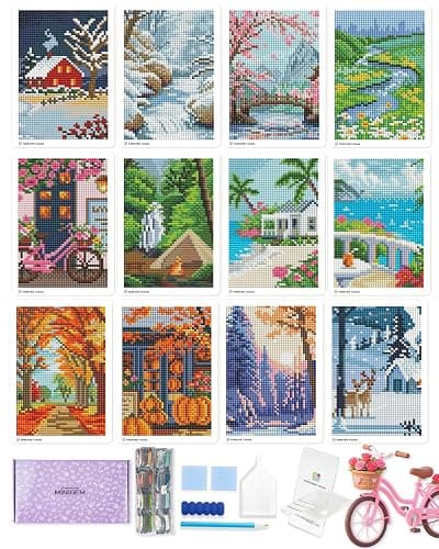 Foreveryoung Minigem Small Diamond Art Kits for Beginners, 12Pcs Square Drill Diamond Painting Kits for Adults 3-Hour Painting, Postcard-Style Mini Diamond Art Kits for Adults 5x7 Inch (Twelve Months) - Image 1