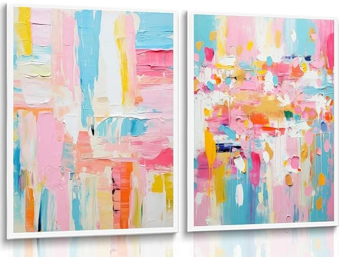 2Pcs colorful abstract Wall Art College style girl art posters prints Modern Pastel texture Pictures Paintings Wall Decor for Girly Dorm Bedroom Living Room Decoration Unframed - Image 1