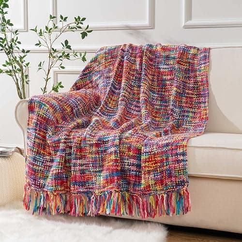 BATTILO HOME Multicolor Throw Blanket for Couch, Colorful Afghan Throw Blanket for Spring, Indoor Outdoor Throw for Home Decor, 50"x60" - Image 1