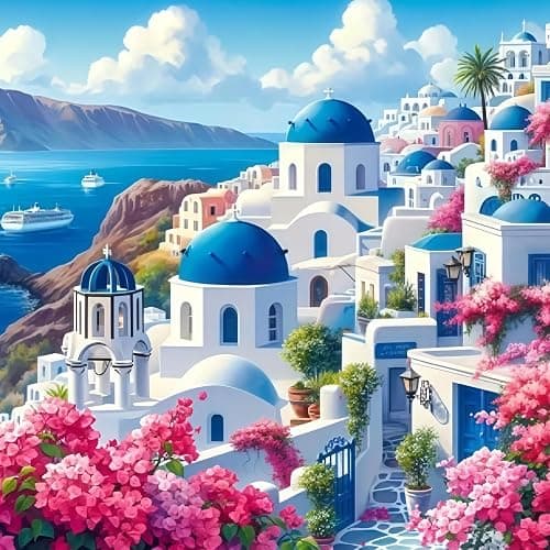 CSZPPQAF 5D Diamond Painting Kits for Adults, Santorini Coast Landscape Diamond Art Kits for Adults Beginner, DIY Full Drill Gem Art Paint by Diamonds Dots Crafts Kits for Home Decor 13.7x13.7Inch - Image 1