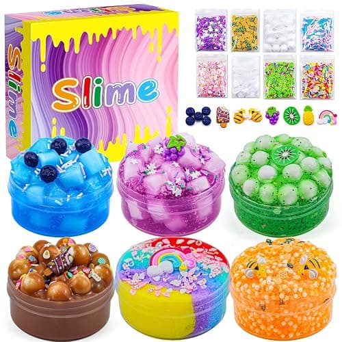 Elover Variety Textured Slime (6 Pack x 3.5oz) Premade DIY Slime Kit Toy with Add-Ins Perfect Birthday Present Party Favors for Kids Ages 8-12 - Image 1