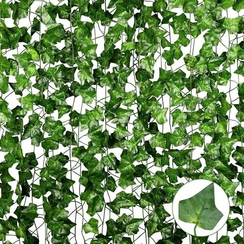 Jinwu 24 Pack 160.8 Ft Artificial Ivy Garland, Fake Vines Leaves Hanging Vine Plants Green Leaves for Bedroom Home Garden Trellis Fence Balcony Wedding Party Event Decorative, Thanksgiving Decoration - Image 1