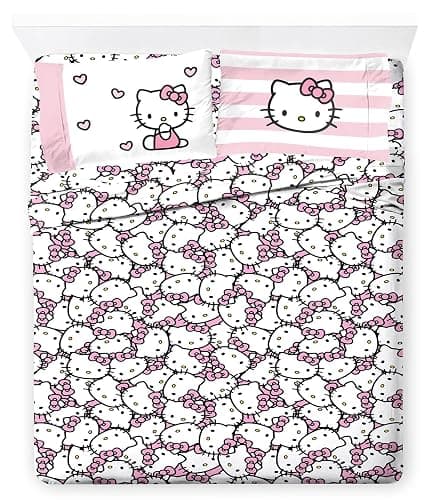 Jay Franco Sheet Set with Fitted, Flat Sheets & Pillow Cover - Ultra-Soft Bedding with Pillowcase for Room Decor, Multi - Hello Kitty, 4 Piece Queen - Image 1
