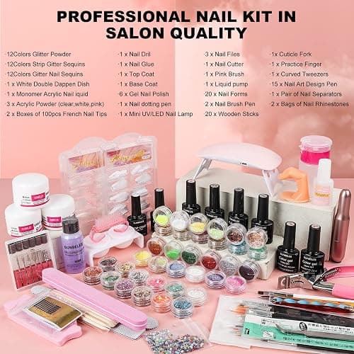 Professional Acrylic Nail Kit with UV Light, Gel Polish, Drill, Art Tips & Decoration - DIY Nail Art Tool & Supplies - Image 1