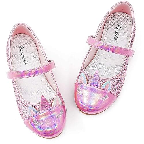 Furdeour Girls Dress Shoes Mary Jane Flower Wedding Party Bridesmaids Shoes Glitter Princess Ballet Flats for Kid Toddler - Image 1