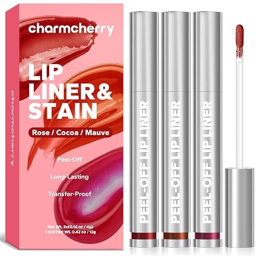 CharmCherry Lip Stain Peel Off (3 Count), Long Lasting Peel Off Lip Liner, Waterproof & Transfer-Proof Tattoo Lip Tint, Non-Drying, Smudge Proof, Matte Finish for All Skin Types (Rose/Cocoa/Mauve) - Image 1