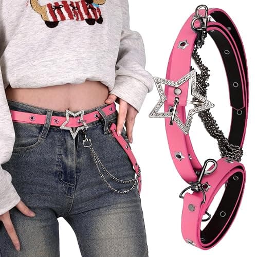 EpicCos Y2K Aesthetic Colorful Faux Leather Belt, Adjustable Star Decor Dopamine Waist Belt Street Style for Female - Image 1