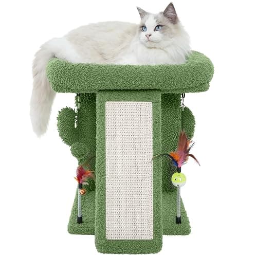 TWDEPART Cactus Cat Tree Tower with Cat Scratching Post for Indoor Cats,Activity Centre Climbing Tree Cat Furniture with Playful Toy Balls,Green - Image 1