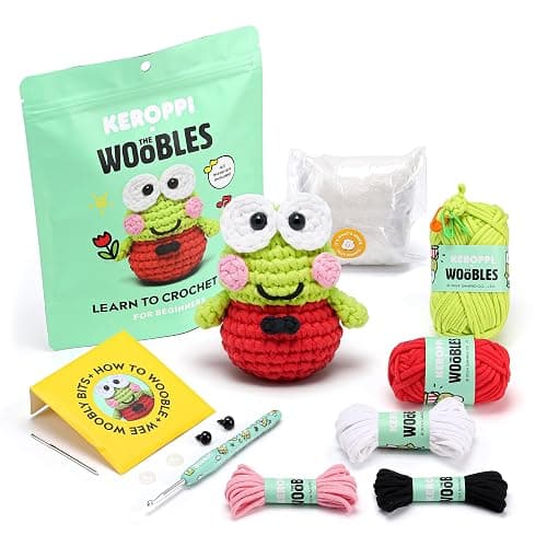 The Woobles Hello Kitty Crochet Kit - Beginners Wooble Crochet Animal Kit Crafts with Easy Peasy Yarn as seen on Shark Tank - with Step-by-Step Video Tutorials (Keroppi) - Image 1