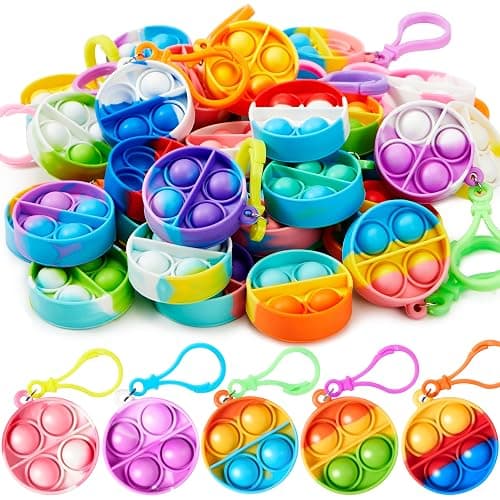 JOYIN Round Pop Fidget Keychain 30 Pack Pop Fidget Toys Bulk Party Favors for Kids 4-8,8-12 Years, Birthday Goodie Bags Stuffers Back to School Gifts for Students Classroom Prizes Sensory Toys - Image 1