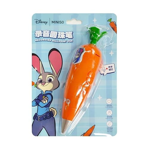 MINISO Zootopia Judy Garry Cartoon Recording Ballpoint Pen, Carrot and Snake Design, Voice Recorder Feature push-button writing ballpoint pen (Judy) - Image 1