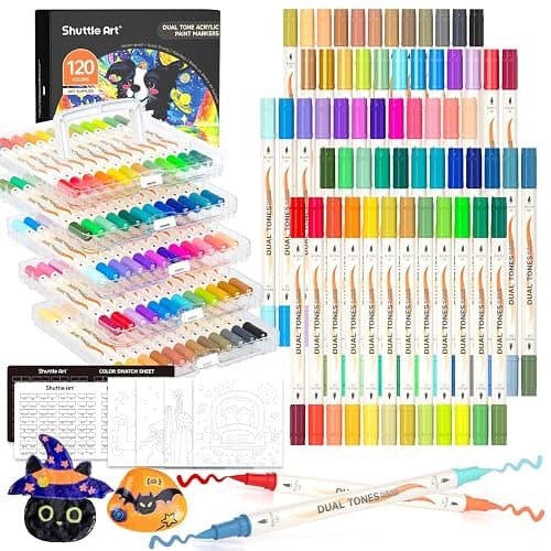 Shuttle Art 60 Pack Dual Tone Acrylic Paint Markers, 120 Colors Acrylic Paint Pens for Rock Painting, Ceramic, Wood, Canvas, Glass, Stone, Fabric, Card Making, DIY & Art Supplies - Image 1