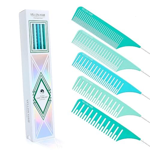 Vellen Hair Ultimate Highlight Comb Set, 5 Sizes (Mint), Heat Resistant PEI Material, Extra Long Stainless Steel Needle - Professional Balayage Comb for Hair Stylists and Colorists - Image 1