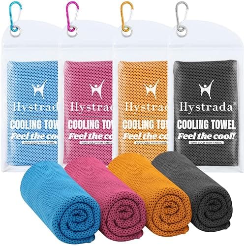 Hystrada 4 Packs Cooling Towel (40 x 12), Ice Towel, Microfiber, Soft Breathable Chilly Towel Stay Cool for Yoga, Workout, Sport, Gym, Camping, Fitness, Running, Workout & More Activities - Multicolor - Dark Gray, Lake Blue, Orange, Pink - Image 1