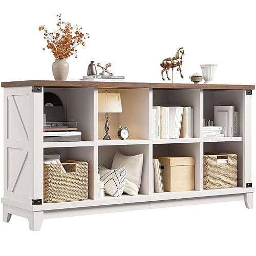 EnHomee 8 Cube Storage Organizer, Cube Organizer with Storage, Book Shelf for Bedroom and Home Office,White,Wood - Image 1