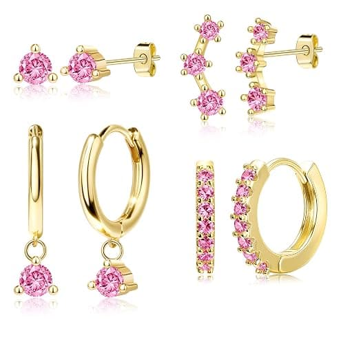 4 Pairs Stud Hoop Earrings Set for Women, Trendy Dangle Jacket Huggie Stacks for Multiple Piercing, Hypoallergenic Cartilage Jewelry Gifts - Image 1