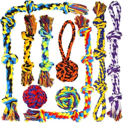 SHARLOVY Large Tough Chew Toys for Aggressive Chewers Large Breed,Heavy Duty Dental Rope Toys Kit for Medium Dogs,5 Knots Indestructible Cotton Puppy Teething Chew Tug Toy Set of 9 - Image 1