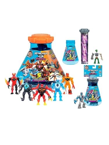 Mr. Beast Lab Hybrids Mega Pack Lava and Ice, Reveal Different Hybrid Parts to Create 5 Mix & Match Action Figures with Bonus 2 Hybrids Mystery Figure – Mix & Match Single Packs (7 Figure Set) - Image 1