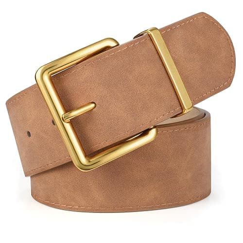 XZQTIVE Women Wide Chunky Belt for Dresses Fashion Thick Suede Belt with Gold Buckle - Image 1