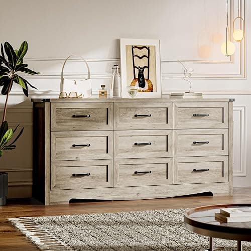 BORNOON 9-Drawer Dresser for Bedroom, Modern Wooden Chest of Drawers with Metal Handles, Anti-Tipping Design, Sturdy and Stable Storage Organizer for Living Room, Entryway, Home Office - Image 1