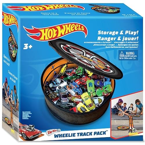 Hot Wheels Tara Toy: ZipBin Wheelie Track Pack - Unzips Into A Racetrack Mat, Holds 100 Toy Cars, Storage & Play, Circle Tire Design, Kids Ages 3+ - Image 1