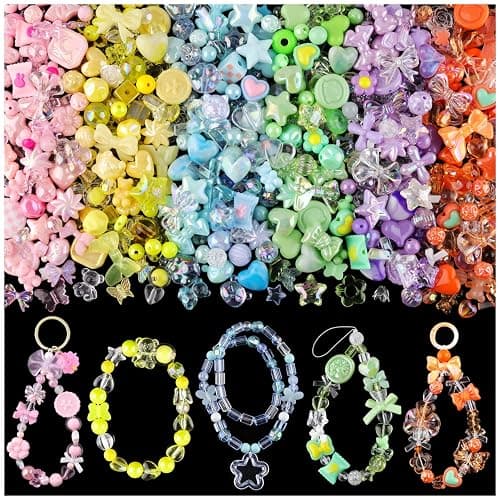TINKRSTUFF Assorted 400-450PCS Acrylic Beads For Bracelet Making, Flower Bow Butterfly Candy Gummy Bear Kawaii Aesthetic Bead, Cute Beads For Jewelry Making DIY Necklace Keychain Phone Charm(6 Colors) - Image 1