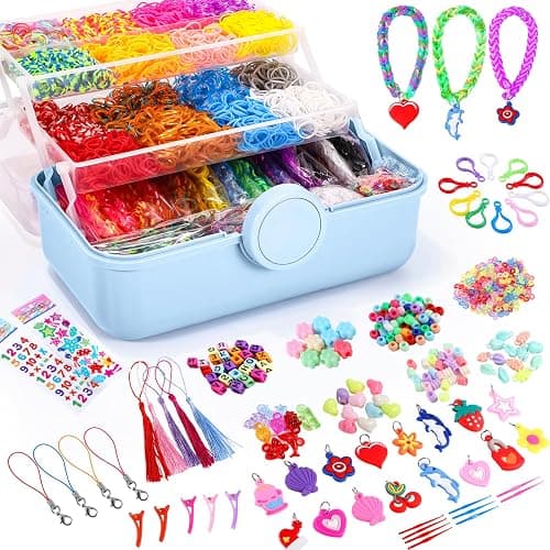 18500+ Bracelet Making Kit Rubber Band, 26 Colors Rubberband Bracelet Kit with 3 Layer Container Includes Glow-in-The-Dark Rubber Bands, Bracelet Making Refill Kit Stocking Stuffers for Kids(Blue) - Image 1