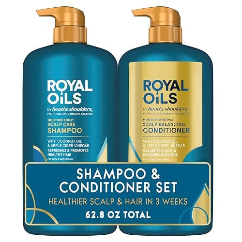 Head & Shoulders Royal Oils Anti-Dandruff Shampoo and Conditioner Twin Pack, 1% Pyrithione Zinc, Curly Hair, Coily Hair, Scalp Relief, Moisture Renewal, 31.4 fl oz Each - Image 1