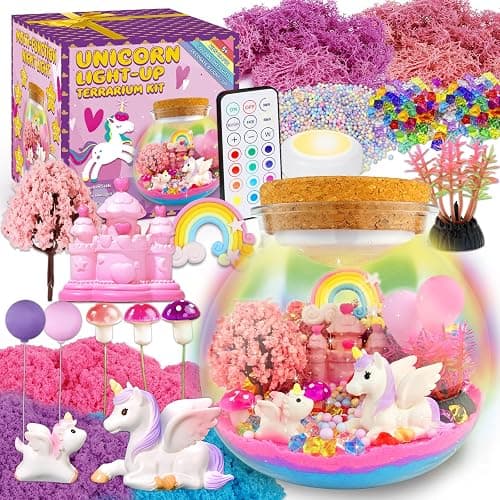 7july Unicorn Terrarium Crafts Kit for Kids-LED Night Light Up & Remote Unicorn Birthday Gifts Toys for Girls Ages5 6 7 8 9 10 Year Old-Christmas Gifts for Girls - Image 1