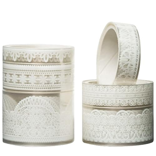 Songdao 6 Rolls Lace Patterns PET Tapes Floral Arts Decorative Tape Set Adhesive Transparent Masking Tapes for DIY Craft, Kids, Scrapbook, DIY, Gift Wrapping, Journal (Pure White) - Image 1