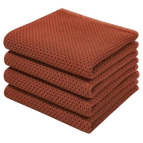 Homaxy 100% Cotton Waffle Weave Kitchen Dish Towels, Ultra Soft Absorbent Quick Drying Cleaning Towel, 13 x 28 Inches, 4-Pack, Rust - Image 1