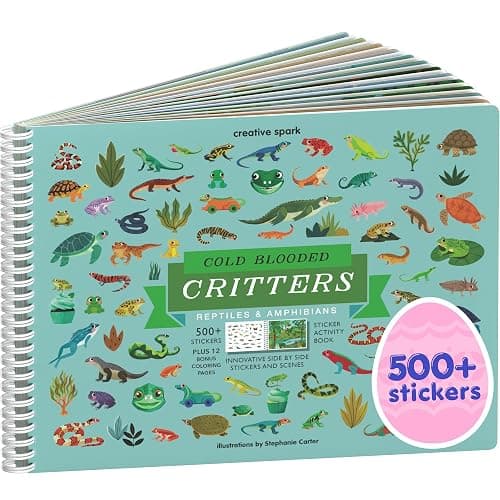 Reptiles 500+ Kids Sticker Book by Cupkin Toddler Airplane Travel Activity Coloring and Sticker Book, 12 Coloring Pages 12 Scenes for Children's of 2-8 Years, Easter Gifts for Kids - Image 1