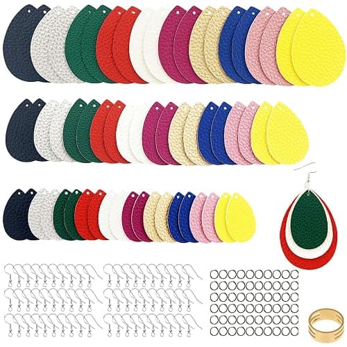 AOUXSEEM 181 Pcs Faux Leather Earrings DIY Making Kit Full Set, Contains 60 Already Cut Earring Pieces, 60 Earring Hooks, 60 Jump Rings, 1 Jump Ring Opener (Solid Color) - Image 1