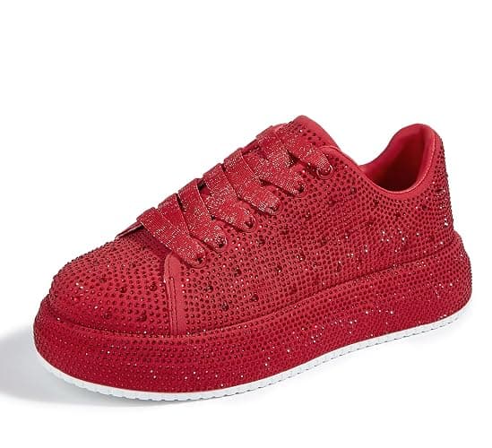 LUCKY STEP Rhinestone Platform Sneakers for Women | Sparkly Glitter Bling Tennis Shoes Fashion Wedding Party Walking Sneakers - Image 1