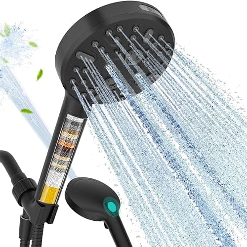 Cobbe Filtered Shower Head, High Pressure 9 Spray Mode Handheld Shower Head with Filter Built-in Power Wash with Hose and Water Softener for Hard Water Remove Chlorine, Matte Black - Image 1