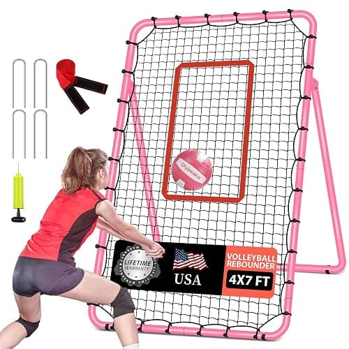 Adjustable Volleyball Rebounder Net 7x4 ft with PU Volleyball and Stakes - Bounce Back Training Equipment for Practicing Volleying, Bumping, Spiking, Easy Set Up & Steady for Multi Sports - Image 1