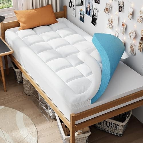 ELEMUSE Twin XL College Dorm Essentials 3 Inch Memory Foam Mattress Topper | Dual Layer Design, 2 Inch Cooling Gel Foam and 1 Inch Soft Pillow Top Bed Pad, Back to School, Comfortable Support - Image 1