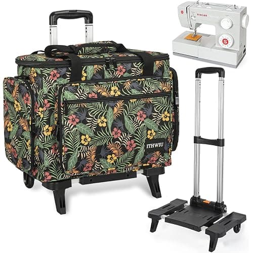 ITHWIU Sewing Machine Case with Wheels, Universal Rolling Trolley Tote with Shoulder Strap & Multiple Storage Pockets Compatible with Most Standard Singer, Brother, Janome, Floral - Image 1