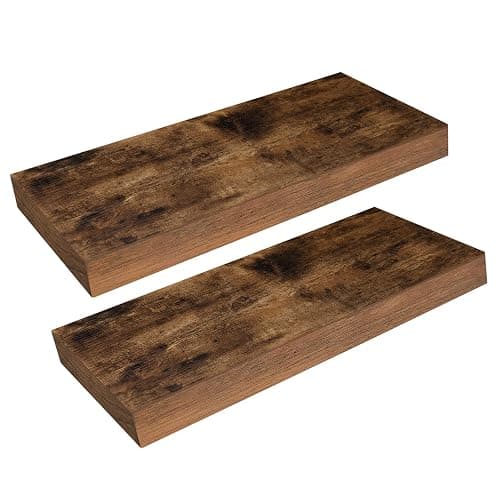HOOBRO Floating Shelves for Wall, Wall Mounted Shelf Set of 2, 15.7" Hanging Shelf with Invisible Brackets, for Wall in Bathroom, Bedroom, Toilet, Kitchen, Living Room, Office, Rustic Brown BF40BJ01 - Image 1
