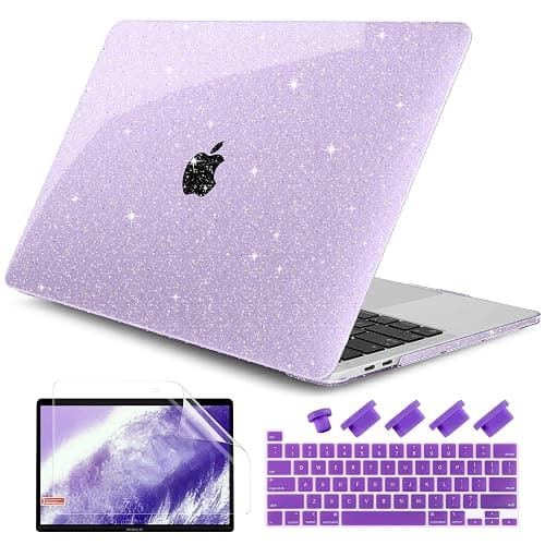 DONGKE for MacBook Pro 13 inch Case 2023 2022 2021 2020 Release Model A2338 M2/M1 A2289 A2251 with Touch Bar & Touch ID, Glitter Bling Plastic Hard Shell Case & Keyboard Cover, Star Purple - Image 1