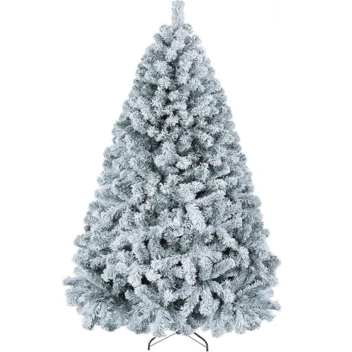 Yaheetech 6ft Premium Snow Flocked Artificial Christmas Tree Hinged Pine Full Holiday Xmas Tree for Home Office Party Decoration with 820 Branch Snow Tips and Metal Stand - Image 1