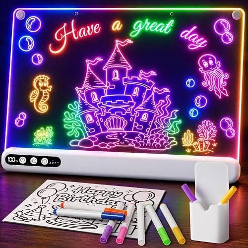 17" LED Drawing Board with 14 Light Effects & Timer, Gift for Kids Age 3-12 | Rechargeable, BPA-Free, Lead-Free, Scratch-Resistant, Stand & Wall Mount, Includes Accessories, Birthday Gift, Kids Toys - Image 1