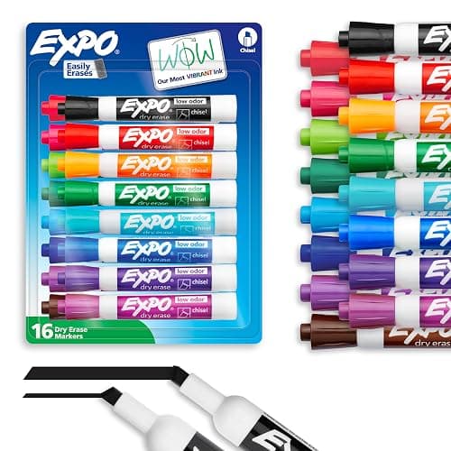 EXPO Dry Erase Markers, Low Odor Ink, Assorted Colors, Chisel Tip, 16 Count - Whiteboard, Calendar, Organization, Essential Supplies for Office, School, Classroom, Teachers - Image 1